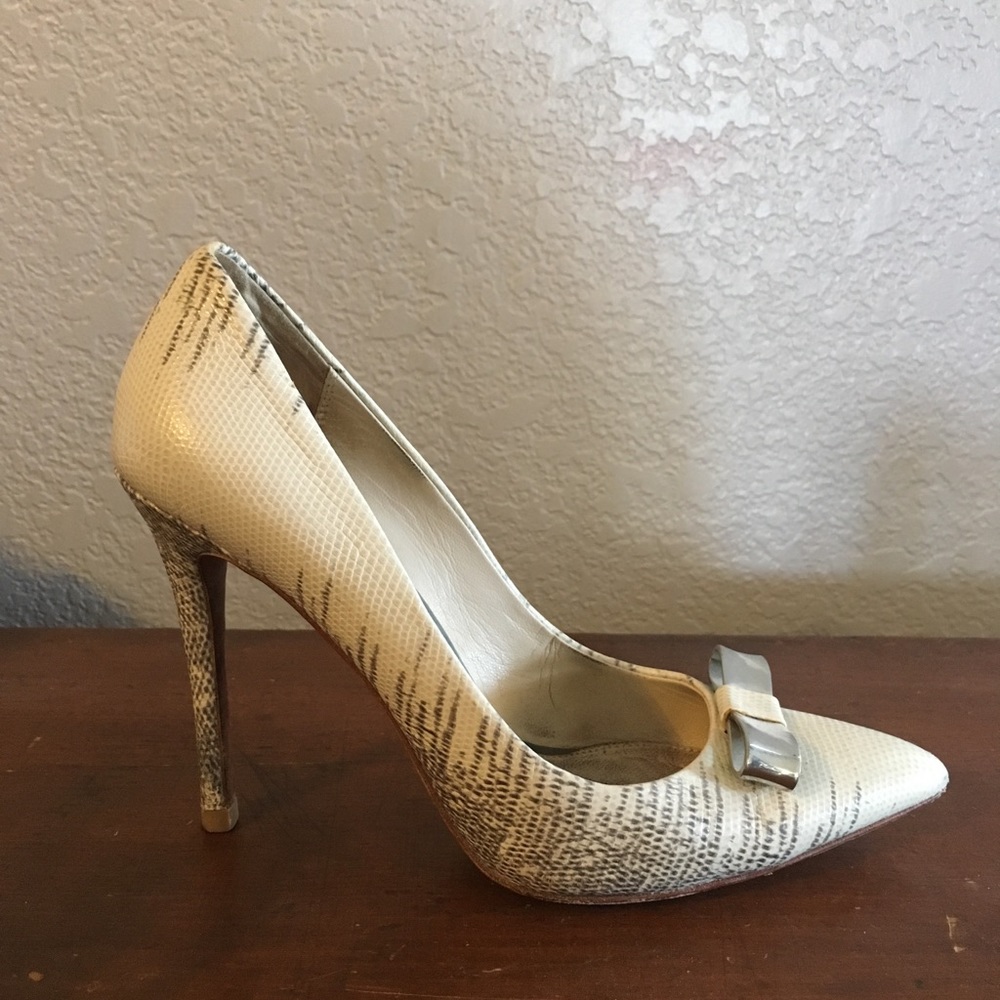 Coach black and white snakeskin heels